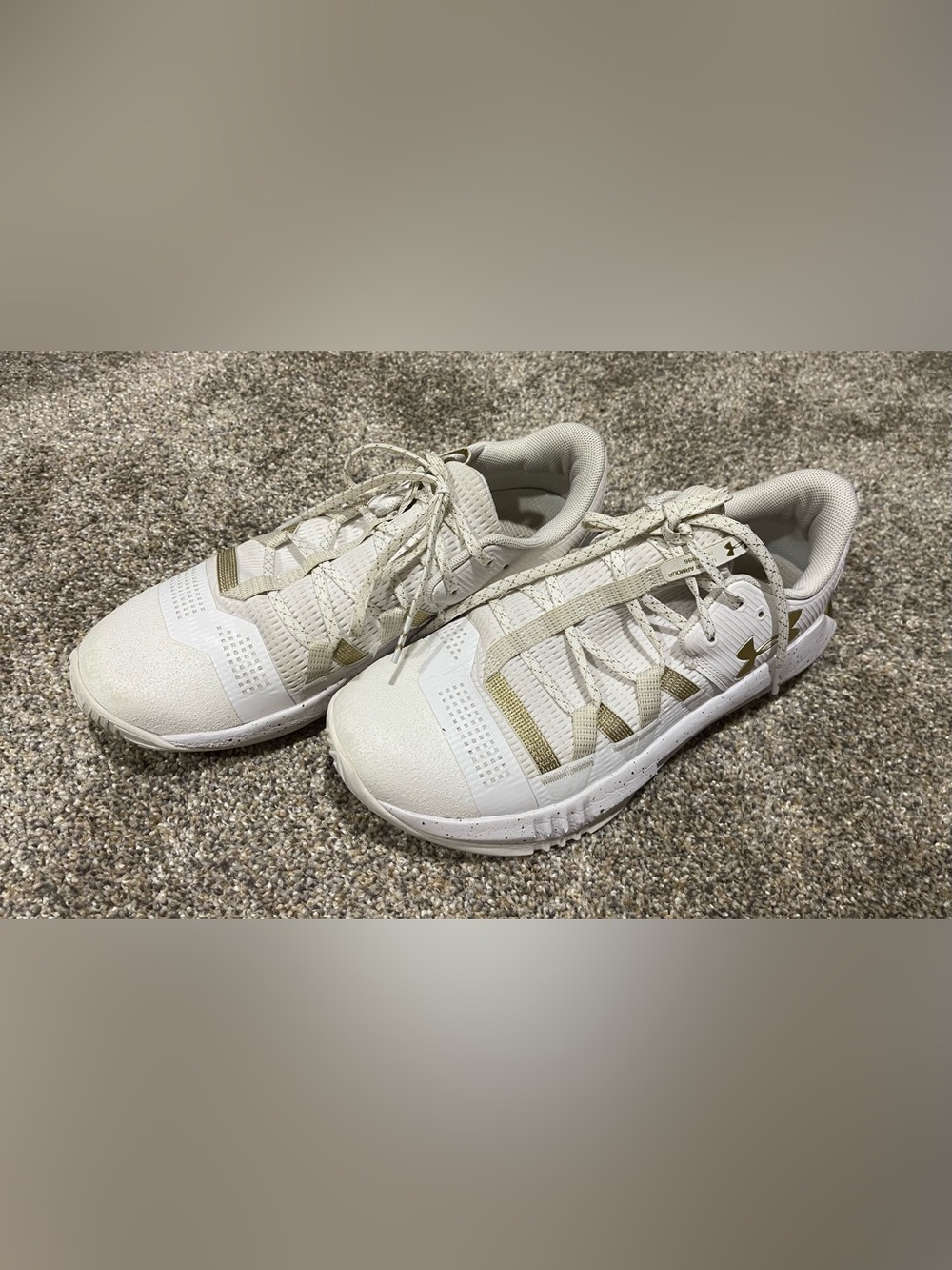 Under Armour White and Gold Accent Sneakers